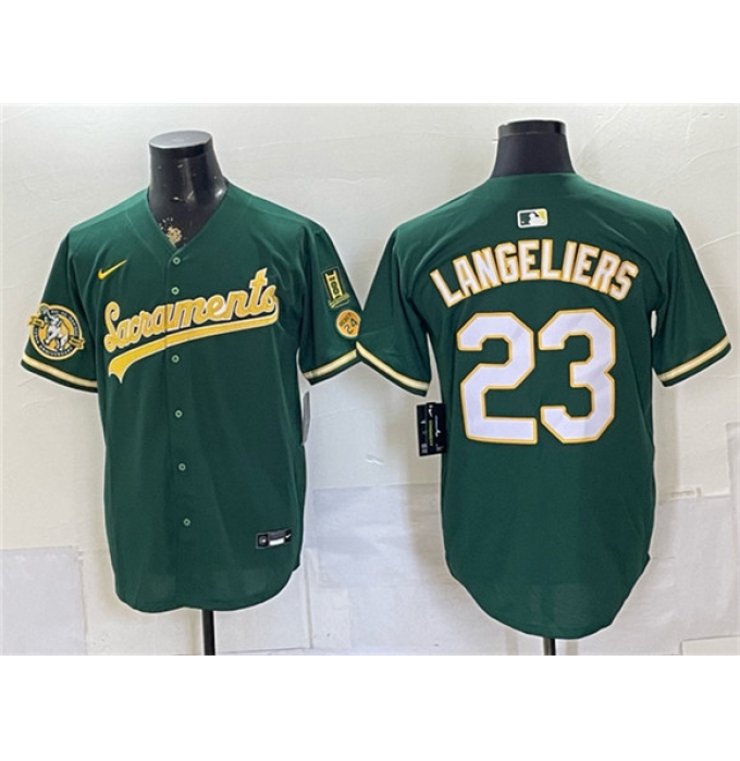 Men's Oakland Athletics #23 Shea Langeliers 2026 Green Alternate Sacramento Celebrating 125 Years Vapor Limited Stitched Baseball Jersey