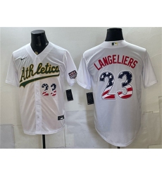 Men's Oakland Athletics #23 Shea Langeliers White 250 Fourth of July Home Stadium Stitched Baseball Jersey