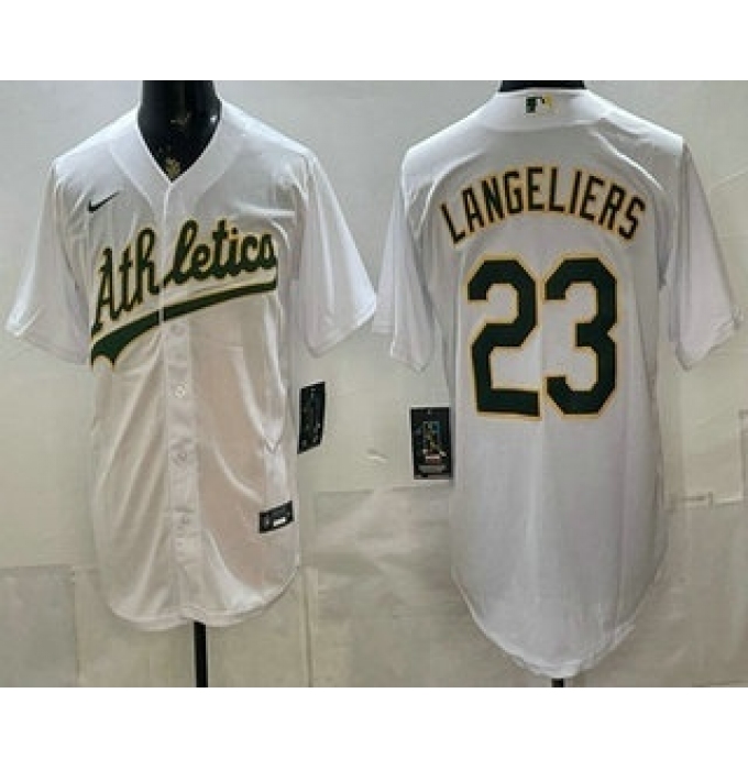 Men's Oakland Athletics #23 Shea Langeliers White Stitched Jersey