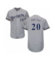 Men's Milwaukee Brewers #20 David Freitas Grey Road Flex Base Authentic Collection Baseball Player Jersey