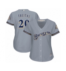 Women's Milwaukee Brewers #20 David Freitas Authentic Grey Road Cool Base Baseball Player Jersey