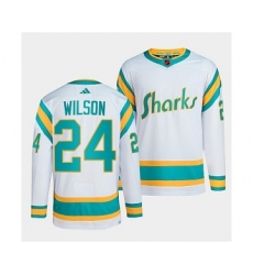 Men's San Jose Sharks #24 Doug Wilson White 2022 Reverse Retro Stitched Jersey