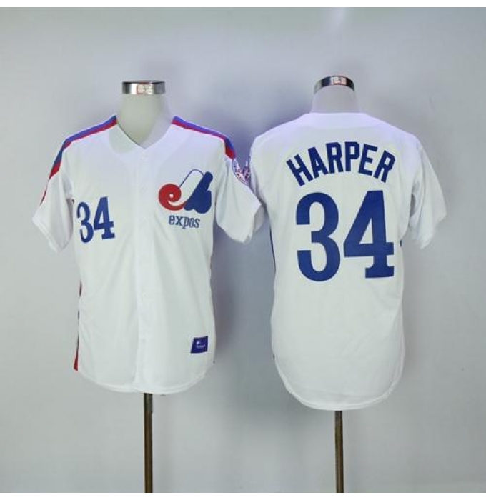 Mitchell And Ness Montreal Expos #34 Bryce Harper White Throwback Stitched MLB Jersey