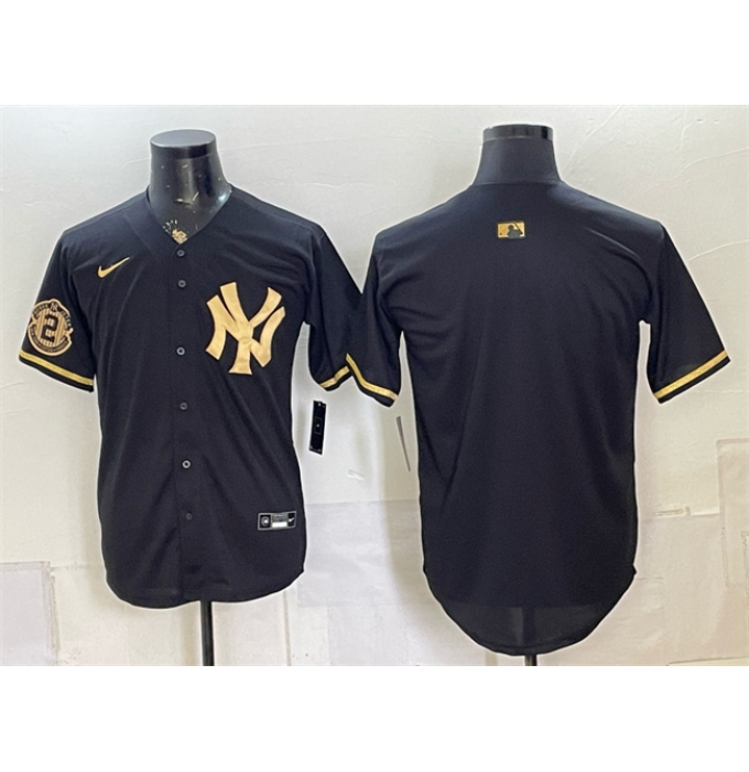 Men's New York Yankees Blank Black Gold With Stitched Baseball Jersey
