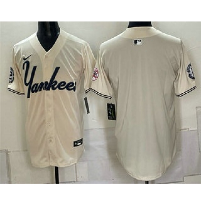 Men's New York Yankees Blank Cream Limited Stitched Jersey