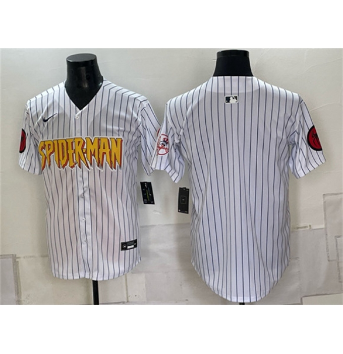 Men's New York Yankees X Spider-Man Blank White Limited Stitched Baseball Jersey