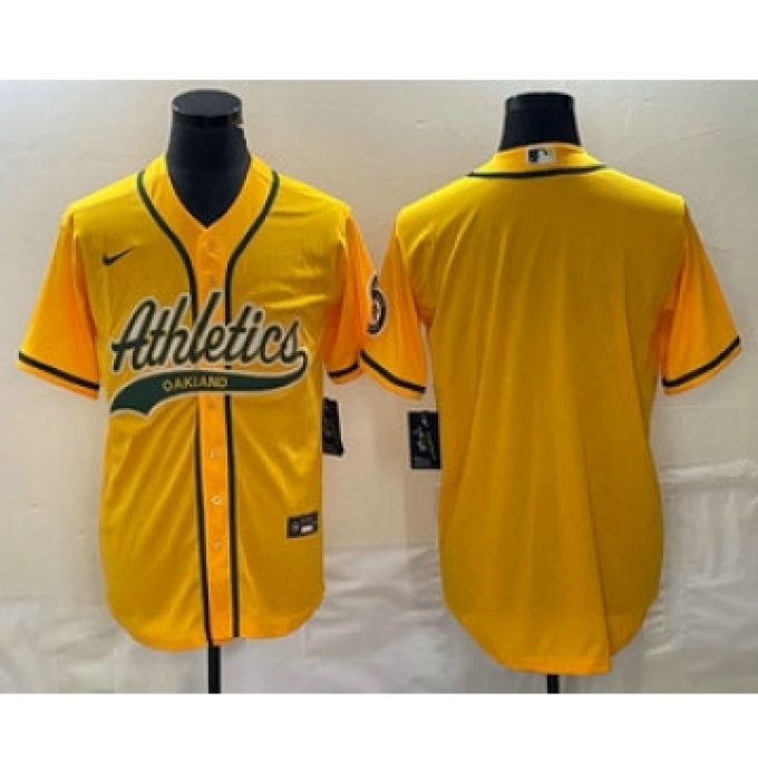 Men's Oakland Athletics Blank Yellow Cool Base Stitched Baseball Jersey