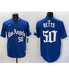 Men's Los Angeles Dodgers #50 Mookie Betts Blue 2025 LA Gothic Style With Fernando Vapor Premier Limited Stitched Baseball Jersey