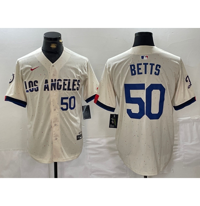Men's Los Angeles Dodgers #50 Mookie Betts Number Cream 2024 City Connect Limited Stitched Jerseys