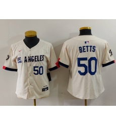 Women's Los Angeles Dodgers #50 Mookie Betts Number Cream 2024 City Connect Limited Stitched Jerseys