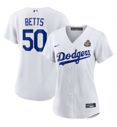 Women's Los Angeles Dodgers #50 Mookie Betts White 2024 World Series Cool Base Stitched Baseball Jersey(Run Small)