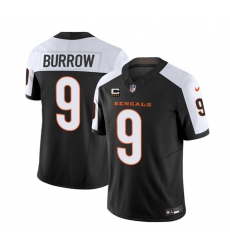 Men's Cincinnati Bengals #9 Joe Burrow 2023 F.U.S.E. Black White With 4-Star C Vapor Untouchable Limited Football Stitched Jersey