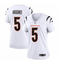 Women Cincinnati Bengals #5 Tee Higgins White Stitched Game Jersey