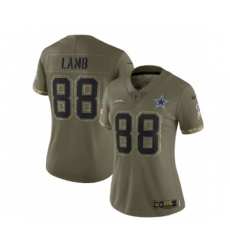 Women's Nike Dallas Cowboys #88 CeeDee Lamb 2022 Olive Salute To Service Limited Stitched Jersey