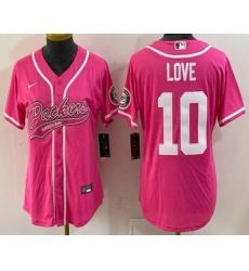 Women's Green Bay Packers #10 Jordan Love Pink With Cool Base Stitched Baseball Jersey