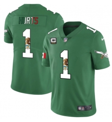 Men's Philadelphia Eagles #1 Jalen Hurts Green Mexico Vapor Untouchable Limited Stit