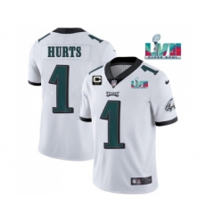 Men's Philadelphia Eagles #1 Jalen Hurts White Super Bowl LVII Patch And 2-star C Patch Vapor Untouchable Limited Stitched Jersey