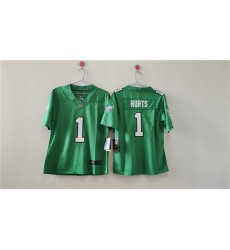 Women's Philadelphia Eagles #1 Jalen Hurts Kelly Green Vapor Stitched Jersey(Run Small)