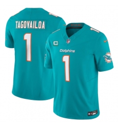 Men's Miami Dolphins #1 Tua Tagovailoa Aqua F.U.S.E With 3-Star C Vapor Limited Stitched Football Jersey