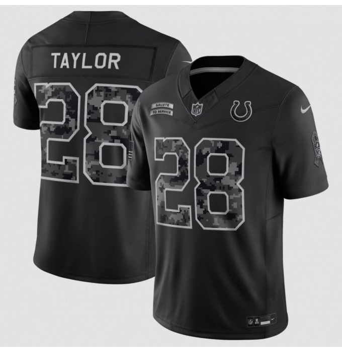 Men's Indianapolis Colts #28 Jonathan Taylor Black 2026 F.U.S.E. Salute to Service Limited Football Stitched Jersey