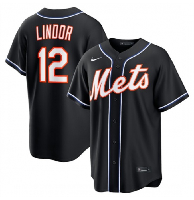 Men's New York Mets #12 Francisco Lindor 2026 Black Out Stitched Baseball Jersey