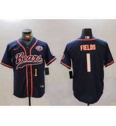 Men's Chicago Bears #1 Justin Fields Navy Throwback With Cool Base Stitched Baseball Jerseys