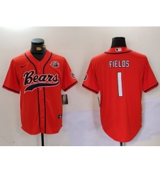 Men's Chicago Bears #1 Justin Fields Orange Throwback With Cool Base Stitched Baseball Jersey