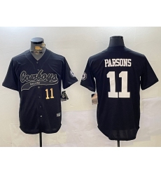 Men's Dallas Cowboys #11 Micah Parsons Black With Cool Base Stitched Baseball Jerseys