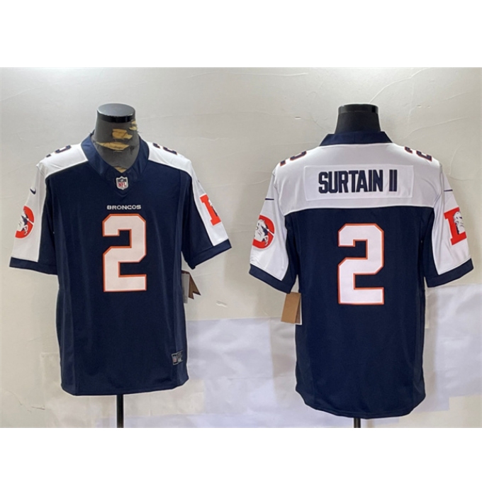 Men's Denver Broncos #2 Patrick Surtain II Navy 2024 F.U.S.E. V2 Throwback Vapor Limited Alternate Stitched Football Jersey