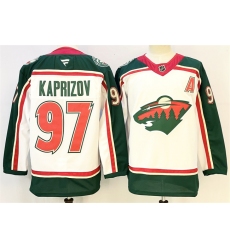 Men's Minnesota Wild #97 Kirill Kaprizov White 2025 With A 25th Anniversary Stitched Hockey Jersey