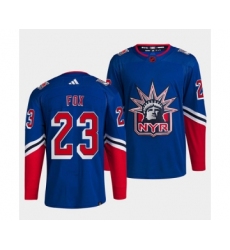 Men's New York Rangers #23 Adam Fox Blue 2022 Reverse Retro Stitched Jersey