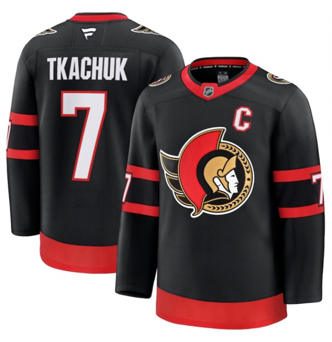 Men's Ottawa Senators #7 Brady Tkachuk Black 2024-25 Home Stitched Hockey Jersey