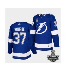 Men's Adidas Lightning #37 Yanni Gourde Blue Home Authentic 2021 Stanley Cup Jersey