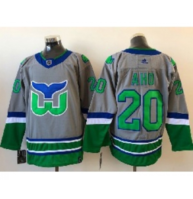 Mens Nhl Hartford Whalers #20 Aho Gray 2021 Reverse Retro Alternate Adidas Jersey