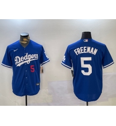 Men's Los Angeles Dodgers #5 Freddie Freeman Number Blue Cool Base Jersey