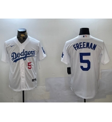 Men's Los Angeles Dodgers #5 Freddie Freeman Number White Cool Base Jersey