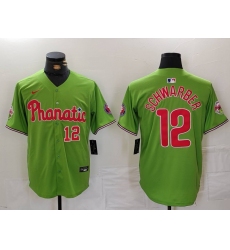 Men's Philadelphia Phillies #12 Kyle Schwarber Number Green With Stitched Cool Base Nike Jersey