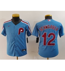 Youth Philadelphia Phillies #12 Kyle Schwarber Light Blue Cooperstown Cool Base Jersey