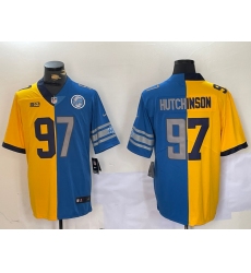 Men's Detroit Lions #97 Aidan Hutchinson Yellow Blue Split Vapor Limited Stitched Jersey