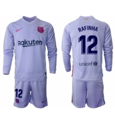 Men 2021-2022 Club Barcelona Second away purple Long Sleeve 12 Soccer Jersey