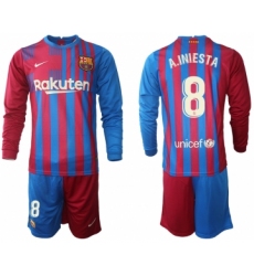 Men 2021-2022 Club Barcelona home red blue Long Sleeve 8 Nike Soccer Jerseys