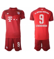 Men's FC Bayern München #9 Robert Lewandowski Red Home Soccer Jersey with Shorts