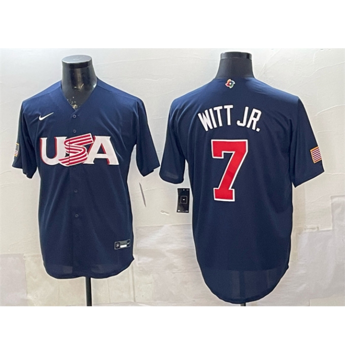 Men's USA Baseball #7 Bobby Witt Jr. Navy World Baseball Classic Stitched Jersey