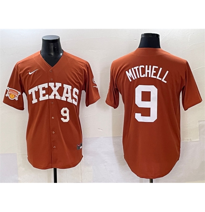 Men's Texas Longhorns #9 Joley Mitchell Orange 2025 Softball National Champions & SEC Patch Stitched Jersey