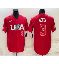 Mens USA Baseball #3 Mookie Betts Number 2023 Red World Classic Stitched Jersey