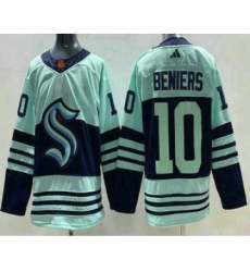 Men's Seattle Kraken #10 Matthew Beniers Light Green 2022 Reverse Retro Authentic Jersey