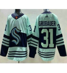 Men's Seattle Kraken #31 Philipp Grubauer Light Green 2022 Reverse Retro Authentic Jersey