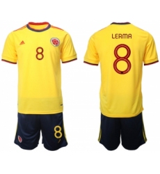 Men's Colombia #8 Lerma Yellow Home Soccer Jersey Suit