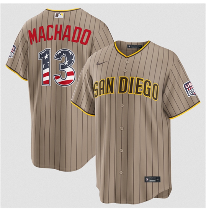 Men's San Diego Padres #13 Manny Machado Tan USA 250 Fourth of July Home Stitched Baseball Jersey