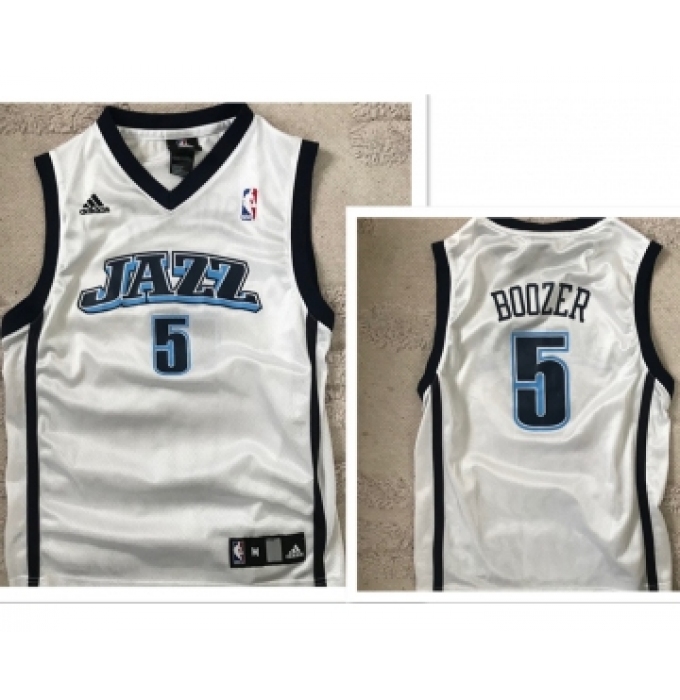 Men's Utah Jazz #5 Carlos Boozer White Adidas Swingman Jersey